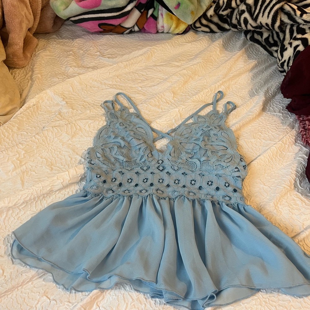 Blue Lace Peplum Top